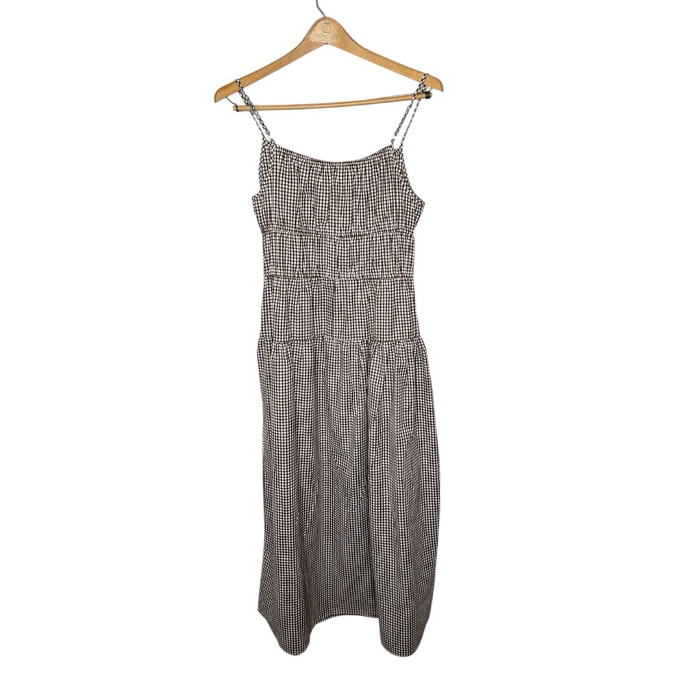 Sim & Sam Brown Gingham Plaid Sleeveless Tiered Midi Dress Large Cottagecore L - Picture 9 of 9